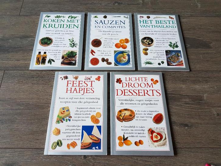 Nog 3 boeken : kruiden, feesthapjes, desserts (nieuw!), Boeken, Kookboeken, Nieuw, Ophalen of Verzenden