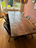 Eiken tafel plus onderstel en stoelen (TEAB), Ophalen, Gebruikt, 50 tot 100 cm, Vijf personen of meer