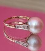 Antieke gouden/platinum ring met Zuidzee parel, diamanten, Ophalen of Verzenden, Goud, Ring, Met edelsteen