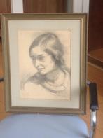 Portret dame. Jan Cossaar. Potlood. Gesigneerd., Ophalen of Verzenden