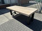 Industriële eettafel met stalen poten 220cm, Ophalen, 200 cm of meer, 50 tot 100 cm, Zo goed als nieuw