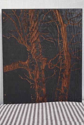 Houten prent uitsnede boom 19x22,5 cm  beschikbaar voor biedingen