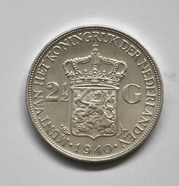 Wilhelmina 2 ½  gulden 1940 zeer mooie munt zilver 2,5 beschikbaar voor biedingen