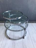 Vintage Leitmotiv Chroom Salontafel - Draaibaar, Huis en Inrichting, Minder dan 45 cm, Gebruikt, Metaal of Aluminium, Rond