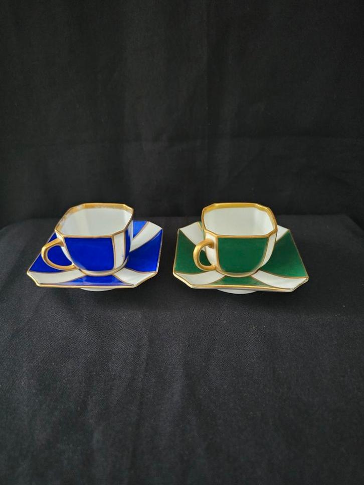 2 Art Deco koffiekopjes, gemerkr Fraureuth Duitsland Germany, Antiek en Kunst, Antiek | Servies los, Ophalen of Verzenden