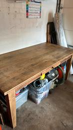 Robuuste massief eiken keukentafel eettafel met lade, Ophalen, 50 tot 100 cm, Zo goed als nieuw, Vijf personen of meer
