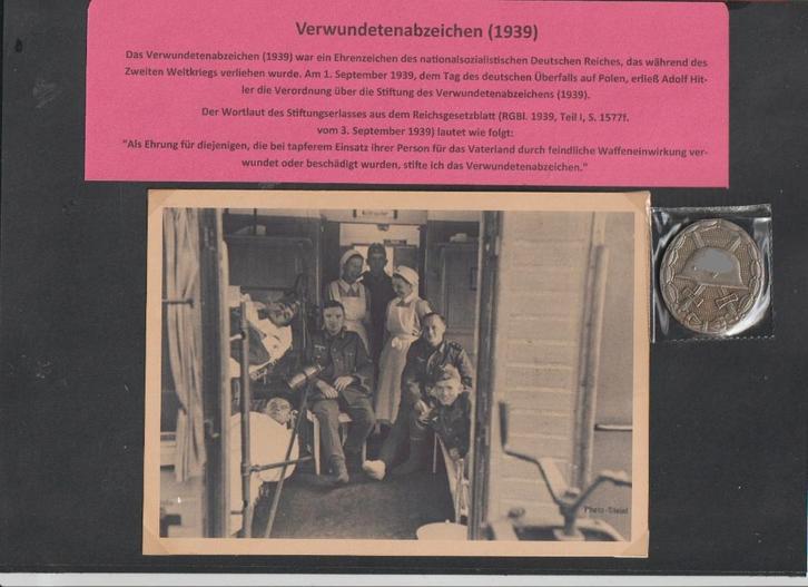 Verwundete Abzeichen (1939) + foto's + oorkonde, Verzamelen, Militaria | Tweede Wereldoorlog, Overige soorten, Embleem of Badge