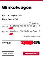Ajax Feyenoord 2 tickets vak 119, Tickets en Kaartjes, Twee personen, December