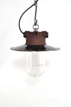 Vintage stallamp emaille lamp glazen stolp