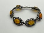 A489 Prachtige zilveren barnsteen armband, Sieraden, Tassen en Uiterlijk, Antieke sieraden, Ophalen of Verzenden, Zilver, Armband