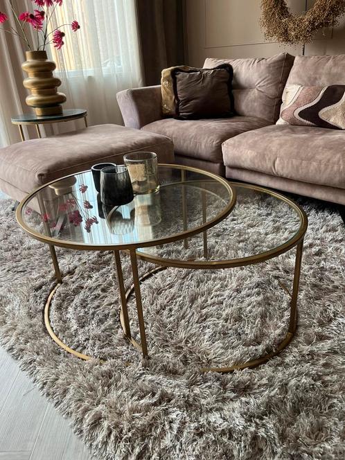 2 glazen salontafels, Huis en Inrichting, Tafels | Salontafels, Zo goed als nieuw, Minder dan 50 cm, 50 tot 100 cm, Rond, Ophalen