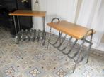 Stoere bijzettafels met smeedijzeren onderstel/lectuurbak, Huis en Inrichting, Tafels | Bijzettafels, Minder dan 55 cm, Landelijk stoer vintage