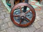 Antiek zwaar houten kruiwagenwiel 48 cm voor, € 30, Antiek en Kunst, Ophalen