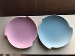 Vintage gebakschotels. Gouda Plateel “Flora”, blauw & roze, Ophalen