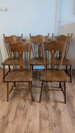 5 Eikenhouten Eetkamerstoelen, Ophalen, Gebruikt, Bruin, Klassiek