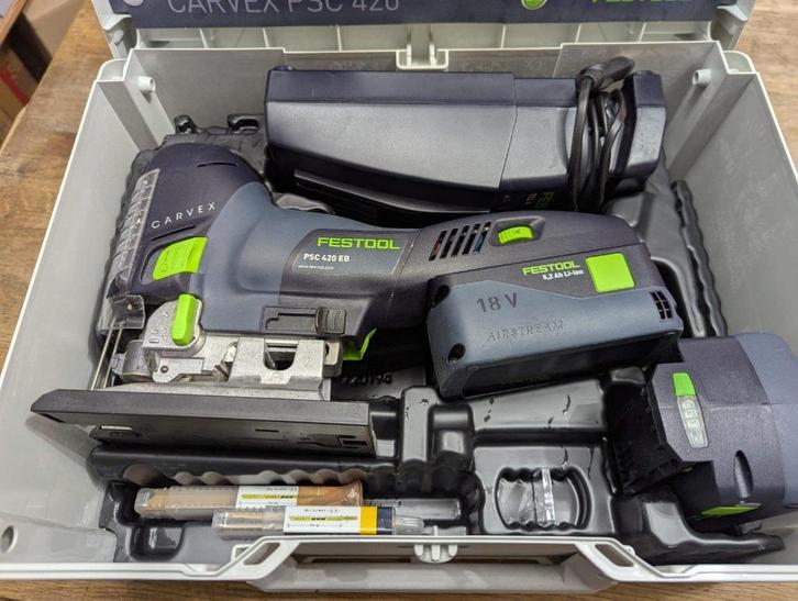 Festool PSC 420 Li Accu Decoupeerzaag 2x5,2Ah + Lader, Doe-het-zelf en Verbouw, Gereedschap | Zaagmachines, Zo goed als nieuw
