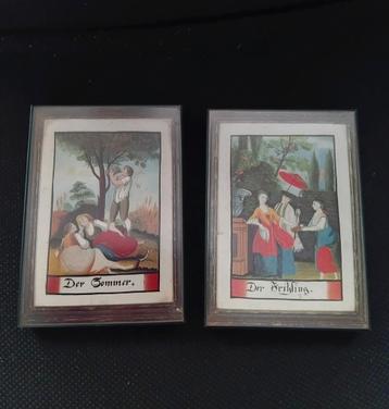 Vintage 2 Seizoenen Miniatuur Schilderijen ingelijst  beschikbaar voor biedingen