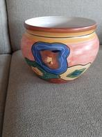Handgeschilderde plateel bloempot, Ophalen of Verzenden, Rond, Aardewerk, Minder dan 25 cm