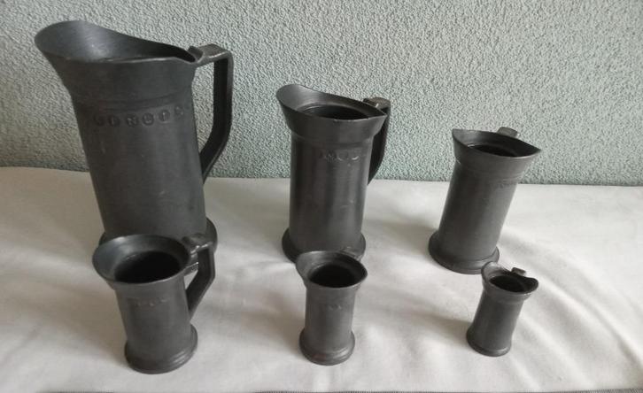 6 tinnen maatbekers, Antiek en Kunst, Antiek | Tin, Ophalen of Verzenden