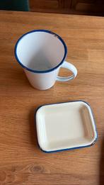 Emaille beker en zeepbakje, Ophalen of Verzenden