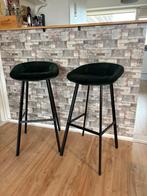 2x Donkergroene Velvet Barkrukken, Ophalen, 60 tot 90 cm, Zo goed als nieuw, Metaal