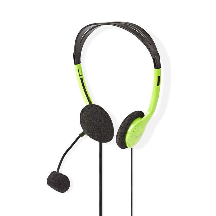Groene PC Headset On-Ear - koptelefoon met microfoon, Computers en Software, Headsets, Nieuw, On-ear, Bedraad, Inklapbare microfoon