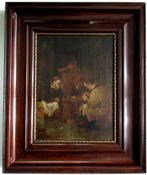 Antiek schilderij The Card Players olieverf linnen op paneel, Antiek en Kunst, Kunst | Schilderijen | Klassiek, Ophalen of Verzenden