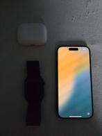 iPhone 15 256GB + Apple Watch S8 + AirPods Pro 3, IPhone 15, Zwart, Zo goed als nieuw, Zonder simlock