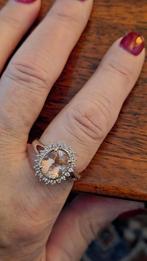 Maat 20- Zilveren (925) ring LICHTE ROOKKWARTS en ZIRKONIA'S, Ophalen, 20 of groter, Zo goed als nieuw, Dame