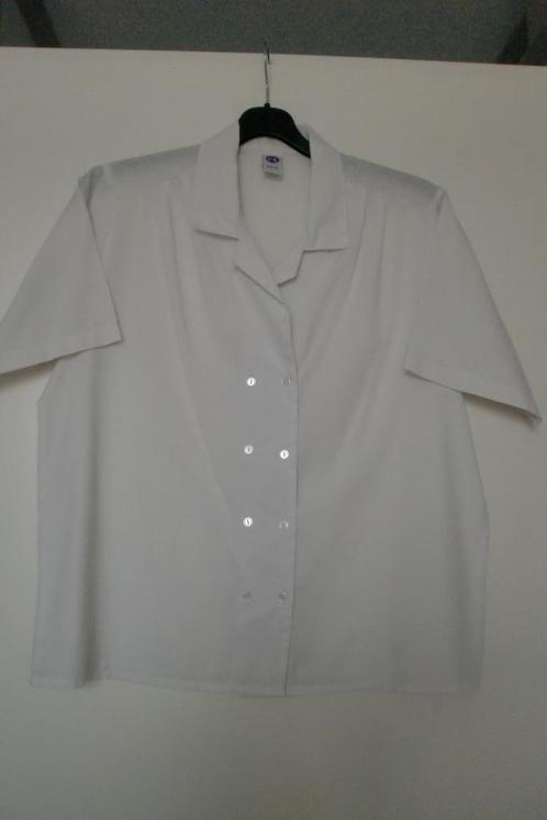 Blouse wit korte mouw en mooie aparte stof ingeweven blokje., Kleding | Dames, Blouses en Tunieken, Zo goed als nieuw, Maat 38/40 (M)