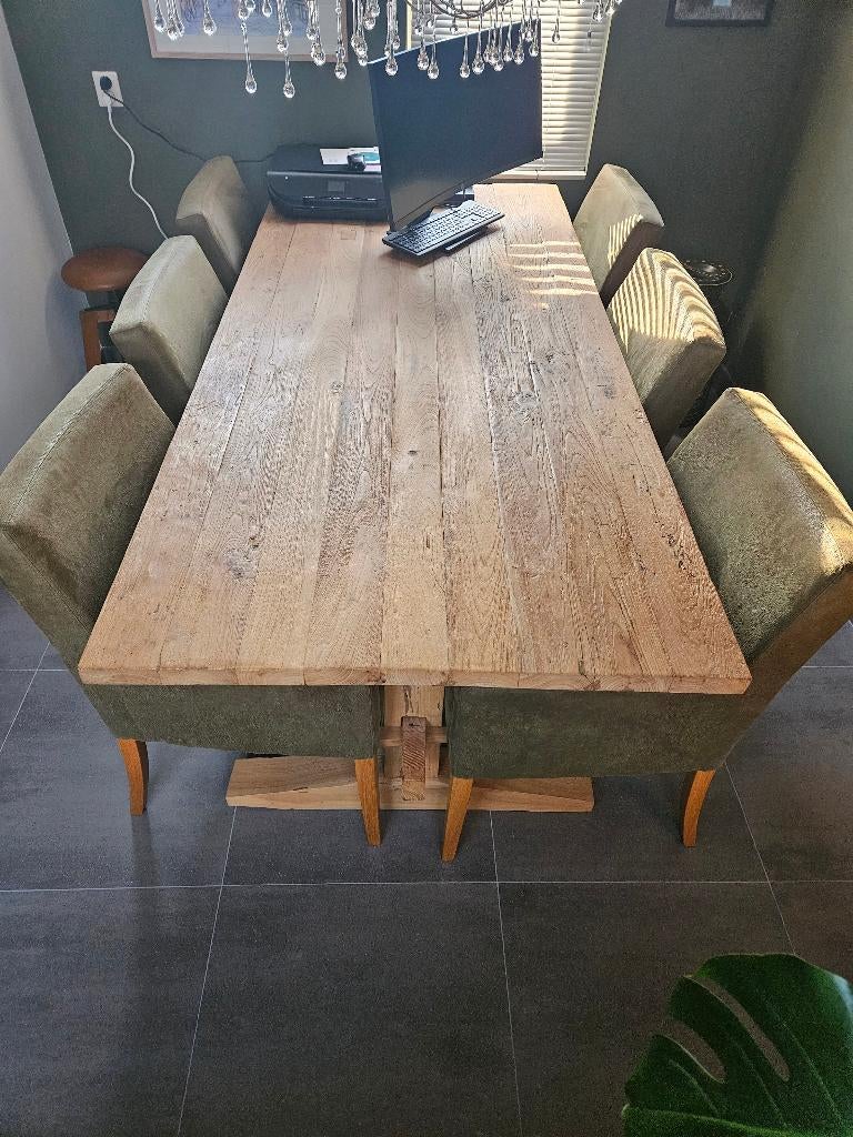 Eetkamer tafel en stoelen, Huis en Inrichting, Ophalen, Zo goed als nieuw, Bourgondisch, 4 tot 6 stoelen