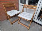 Twee opklapbare houten tuinstoelen met kussens, Ophalen, Hout, Tuin, Gebruikt
