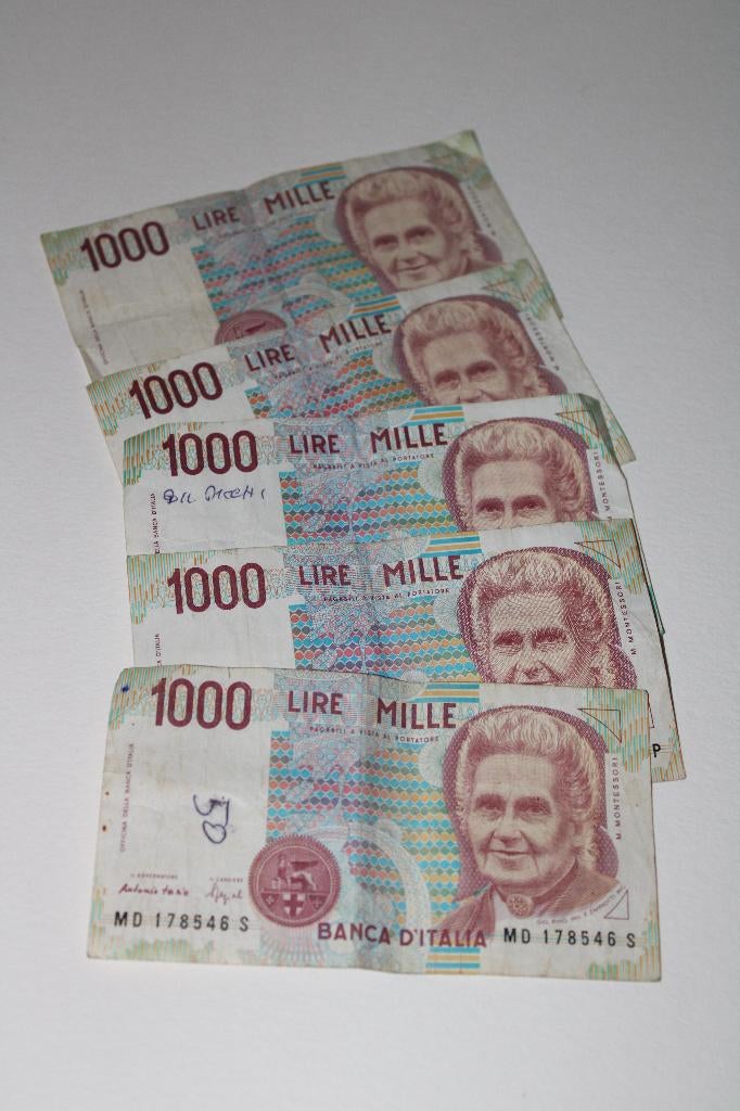 Bankbiljetten Italië 5x 1000 Lire, Postzegels en Munten, Bankbiljetten | Europa | Niet-Eurobiljetten, Ophalen, Italië, Los biljet