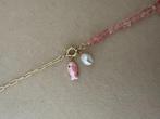 Gouden schakel ketting met roze kralen en vis toggle ketting, Ophalen of Verzenden, Nieuw, Overige kleuren, Verstelbaar