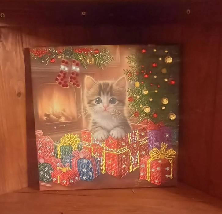 Diamond painting Kerstmis Poes, Hobby en Vrije tijd, Knutselen, Nieuw, Materiaal, Ophalen