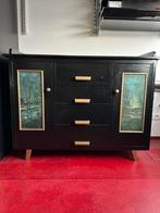 Handgemaakte vintage commode 50/60 s zwart met goud accenten, Huis en Inrichting, Ophalen, Gebruikt, 100 tot 150 cm, Met deur(en)