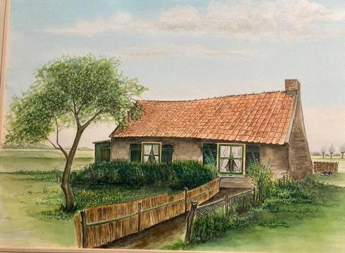 JW Middelkoop 1932-2004 oud boerderijtje in polder, Antiek en Kunst, Kunst | Schilderijen | Klassiek, Ophalen of Verzenden