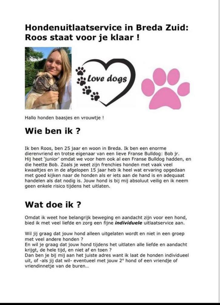 Individuele hondenuitlaatservice Breda, Hobby en Vrije tijd, Overige Hobby en Vrije tijd, Nieuw, Ophalen of Verzenden