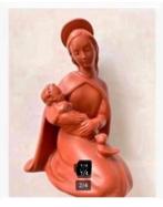 Antiek beeldje aardewerk Maria met kind 10,5 cm, Ophalen of Verzenden