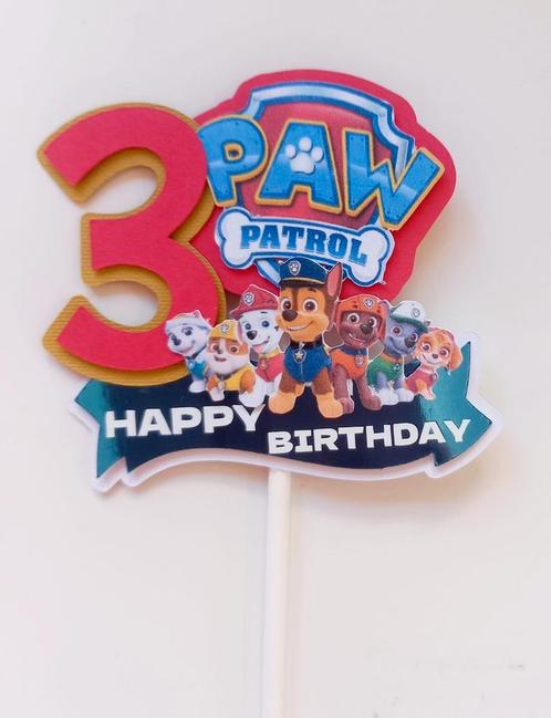 Taart topper/steker 3D Paw Patrol 10x13 cm handgemaakt, Hobby en Vrije tijd, Taarten en Cupcakes maken, Nieuw, Versiering, Taarten