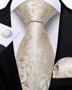Stropdas Pochet Manchetknopen 100% zijde Ivoor Beige -NIEUW-, Kleding | Heren, Stropdassen, Ophalen of Verzenden, Nieuw, Beige