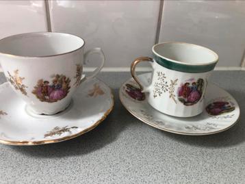 Krone Porzellan Servies 2 stuk wit/groen/paars beschikbaar voor biedingen