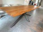Eettafel - eiken blad - stalen kruispoot - 220 cm - Goossens, Huis en Inrichting, Tafels | Eettafels, Ophalen, Gebruikt, 200 cm of meer