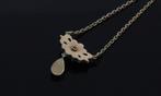 Roos diamanten antieke 14k gouden ketting hanger zilver dame, Ophalen of Verzenden, Goud, Hanger, Met edelsteen