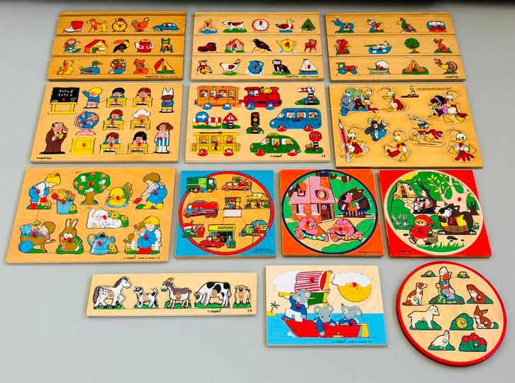 13 x Simplex houten knopjes puzzels, Antiek en Kunst, Antiek | Speelgoed, Ophalen