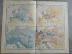 23-24/ 4 kaarten Europa neerslag + volksdichtheid litho 1899, Antiek en Kunst, Ophalen of Verzenden