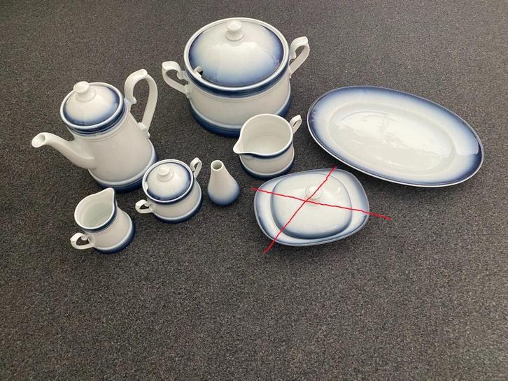 Bavaria Kronester vintage servies blauw wit - 7 delig, Huis en Inrichting, Keuken | Servies, Zo goed als nieuw, Compleet servies