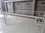 Glazen tafel met stalen frame, Huis en Inrichting, Tafels | Eettafels, 50 tot 100 cm, 100 tot 150 cm, Modern/industrieel, Gebruikt