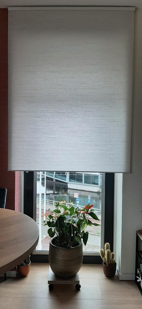 Plissé gordijn (dubbel), Huis en Inrichting, Stoffering | Gordijnen en Lamellen, Gebruikt, 150 tot 200 cm, 100 tot 150 cm, Wit