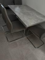 Uitschuifbare eettafel betonlook + 4 stoelen, Ophalen, Kunststof, Gebruikt, 100 tot 150 cm